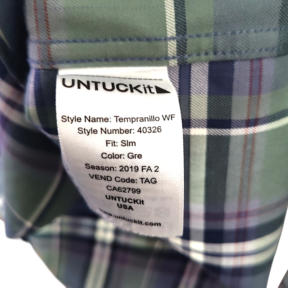 UNTUCKit Cotton Button Up Shirt Mens Medium Plaid Long Sleeve 100% Cotton - Picture 6 of 8